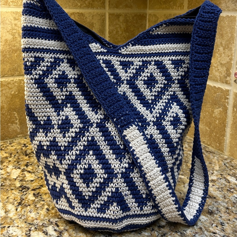 Blue and White Mochilla handwoven bag